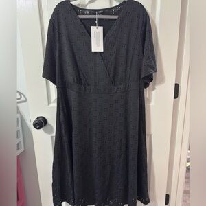 BloomChic Black Eyelet Wrap Midi Dress